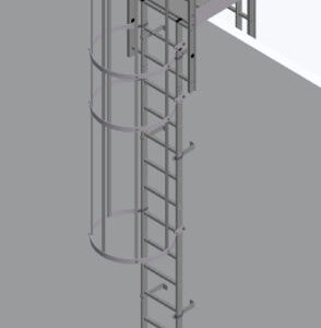 Hymer 2.80m Fixed Vertical Aluminium Ladder – Roof Parapet with Hoops and Crossover