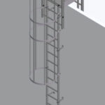 Hymer 7.28m Fixed Vertical Aluminium Ladder – Roof Parapet with Hoops and Crossover