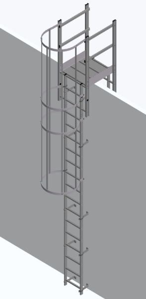 Hymer 9.24m Fixed Vertical Aluminium Ladder – Roof Parapet with Hoops and Crossover
